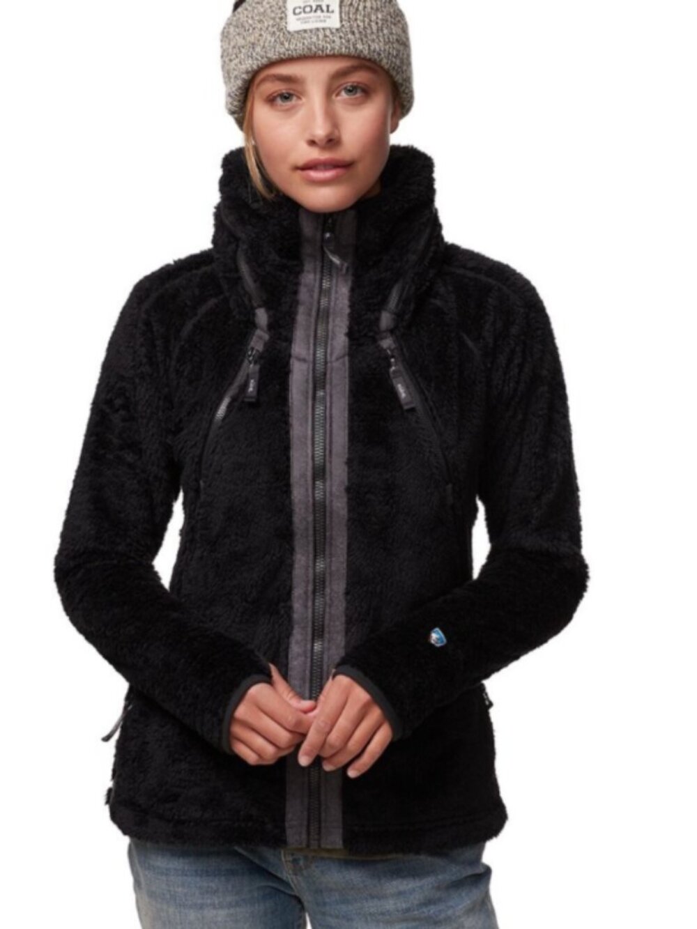 Kuhl Flight Fleece Zip Up Black Gray Sherpa Hooded Gorpcore Jacket Size Medium